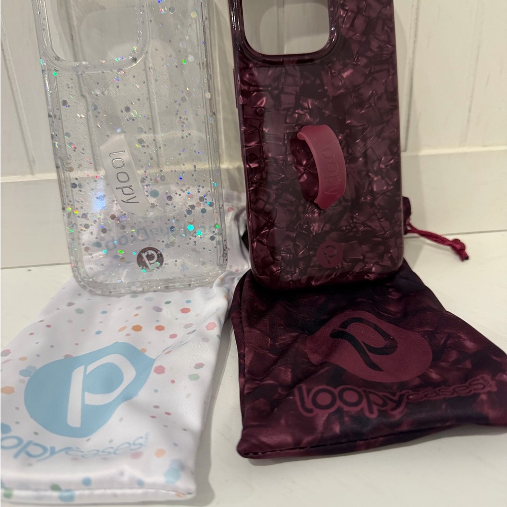 Loopy Case Glitter Clear and Deep Burgundy Phone Case Duo
